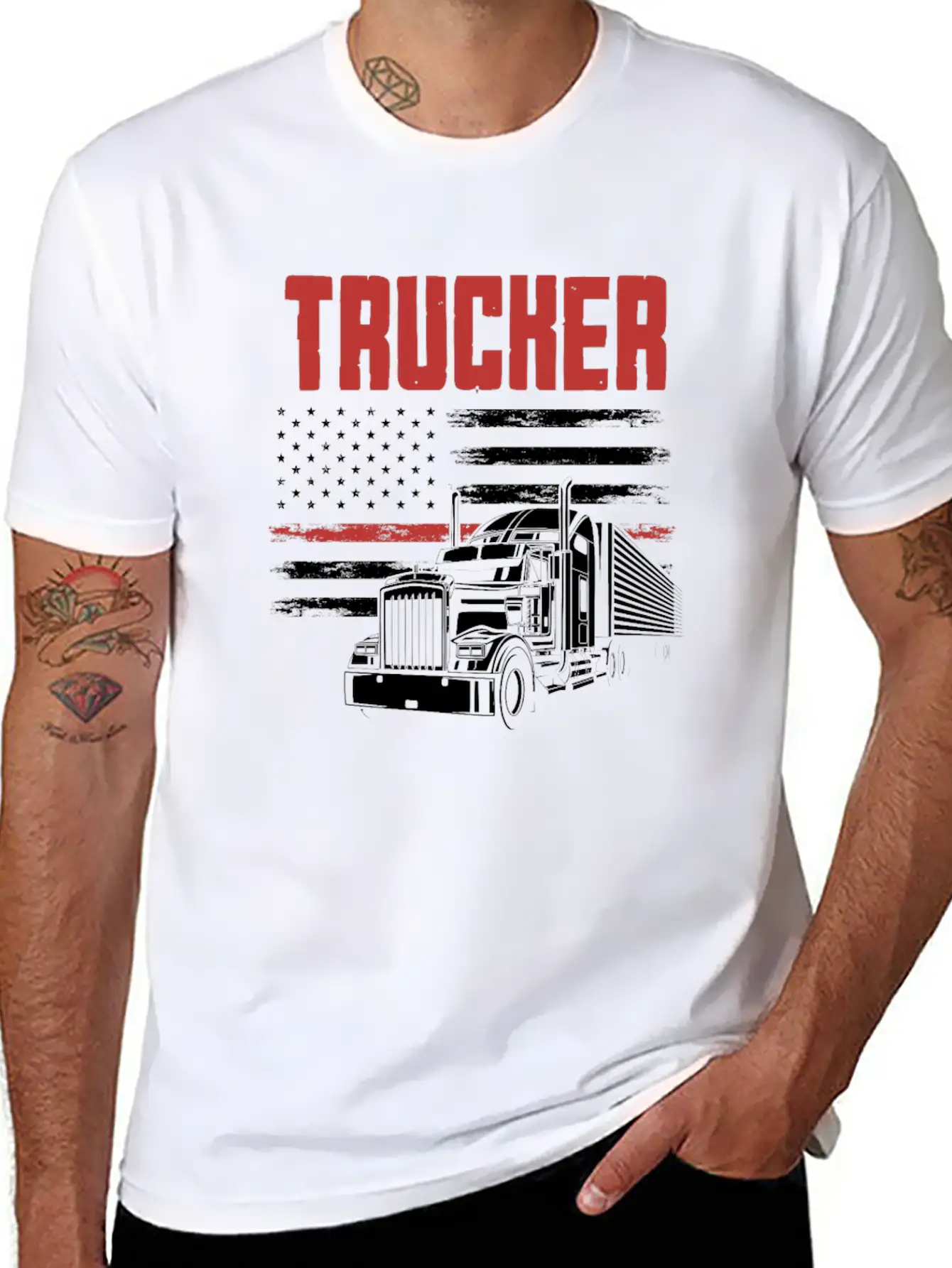 Truck Driver USA Flag Patriot Breathable Graphic T-Shirt – Perfect For Casual Days