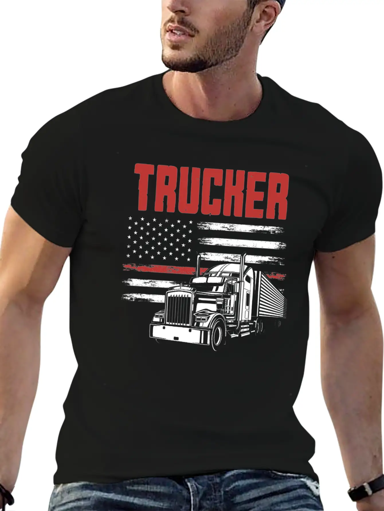 Truck Driver USA Flag Patriot Breathable Graphic T-Shirt – Perfect For Casual Days