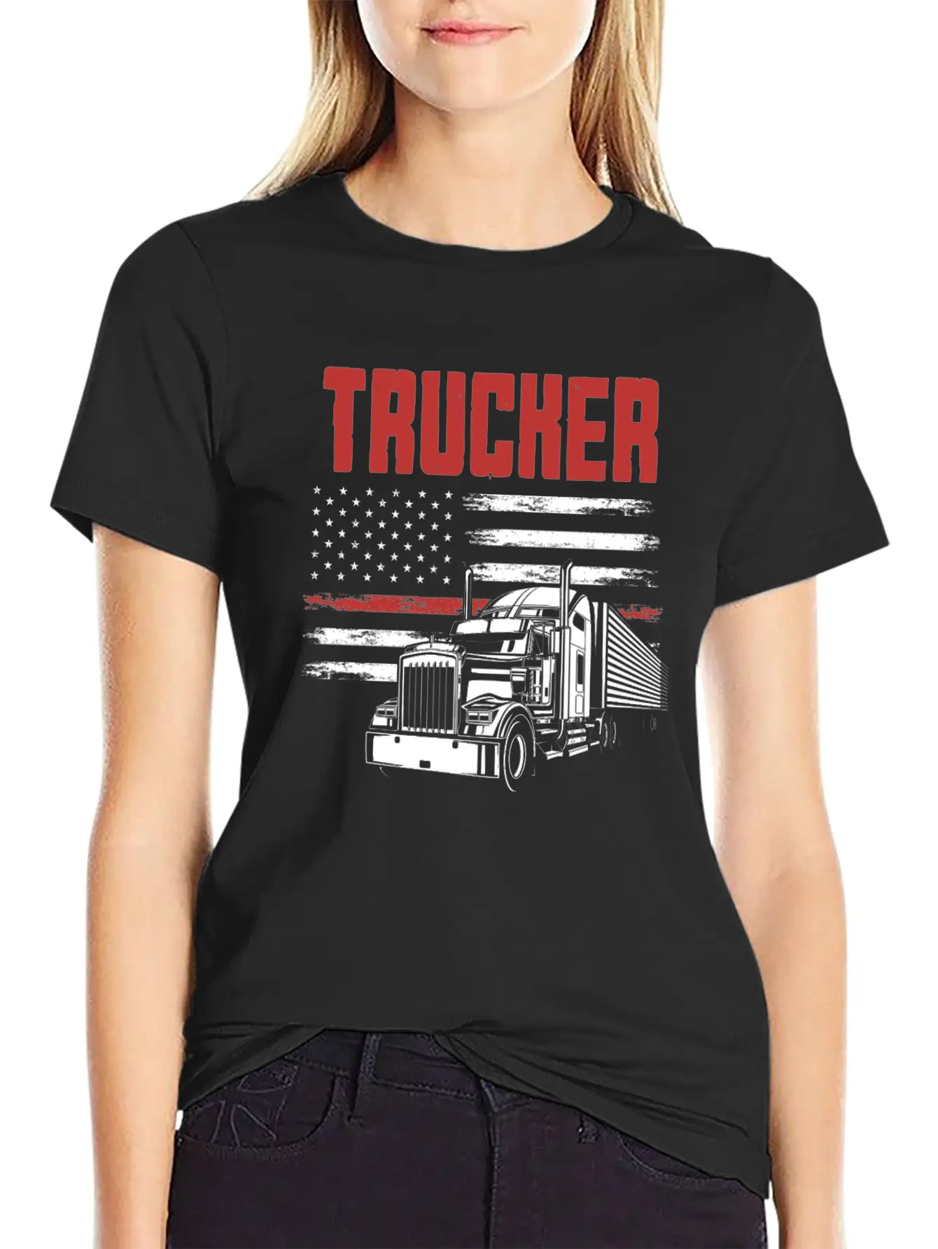 Truck Driver USA Flag Patriot Breathable Graphic T-Shirt – Perfect For Casual Days