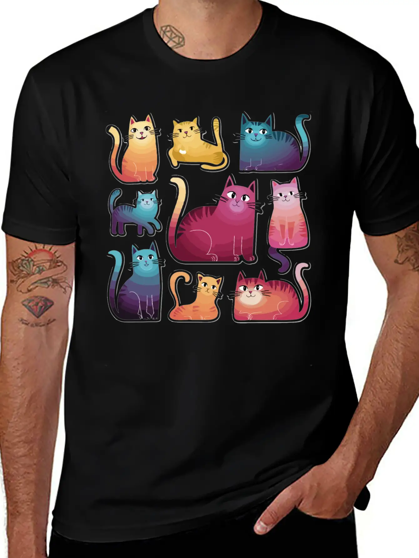 Whimsy Cats: Gradient Stickers Timeless Short Sleeve Tee – Comfy And Minimalist Design