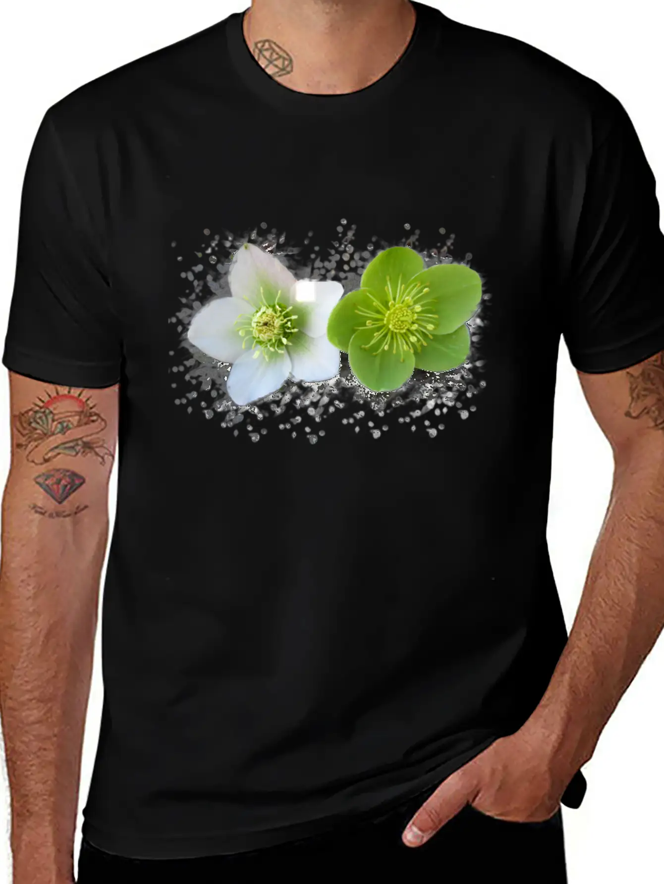 Wonderful Blooming Flowers In Green And White Timeless Short Sleeve Tee – Comfy And Minimalist Design