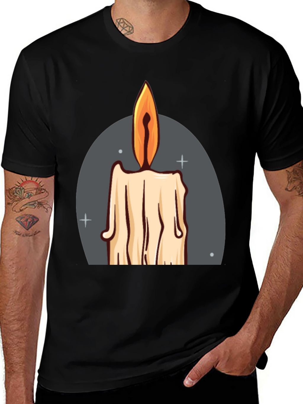 Candle Graphic Tee - Black Cotton Blend T-Shirt