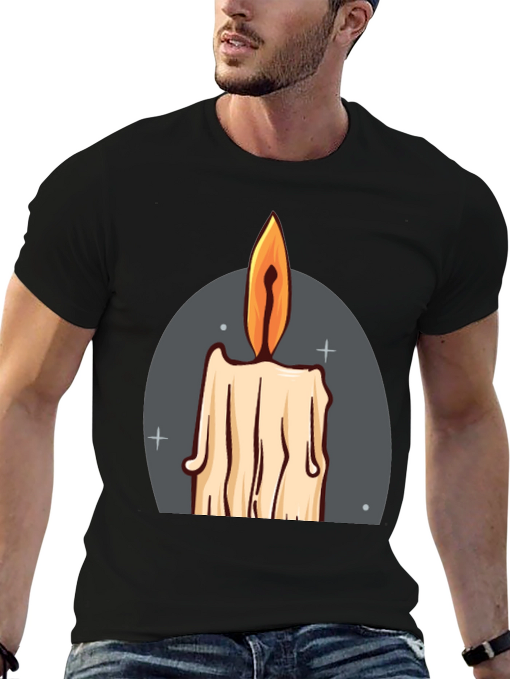 Candle Graphic Tee - Black Cotton Blend T-Shirt