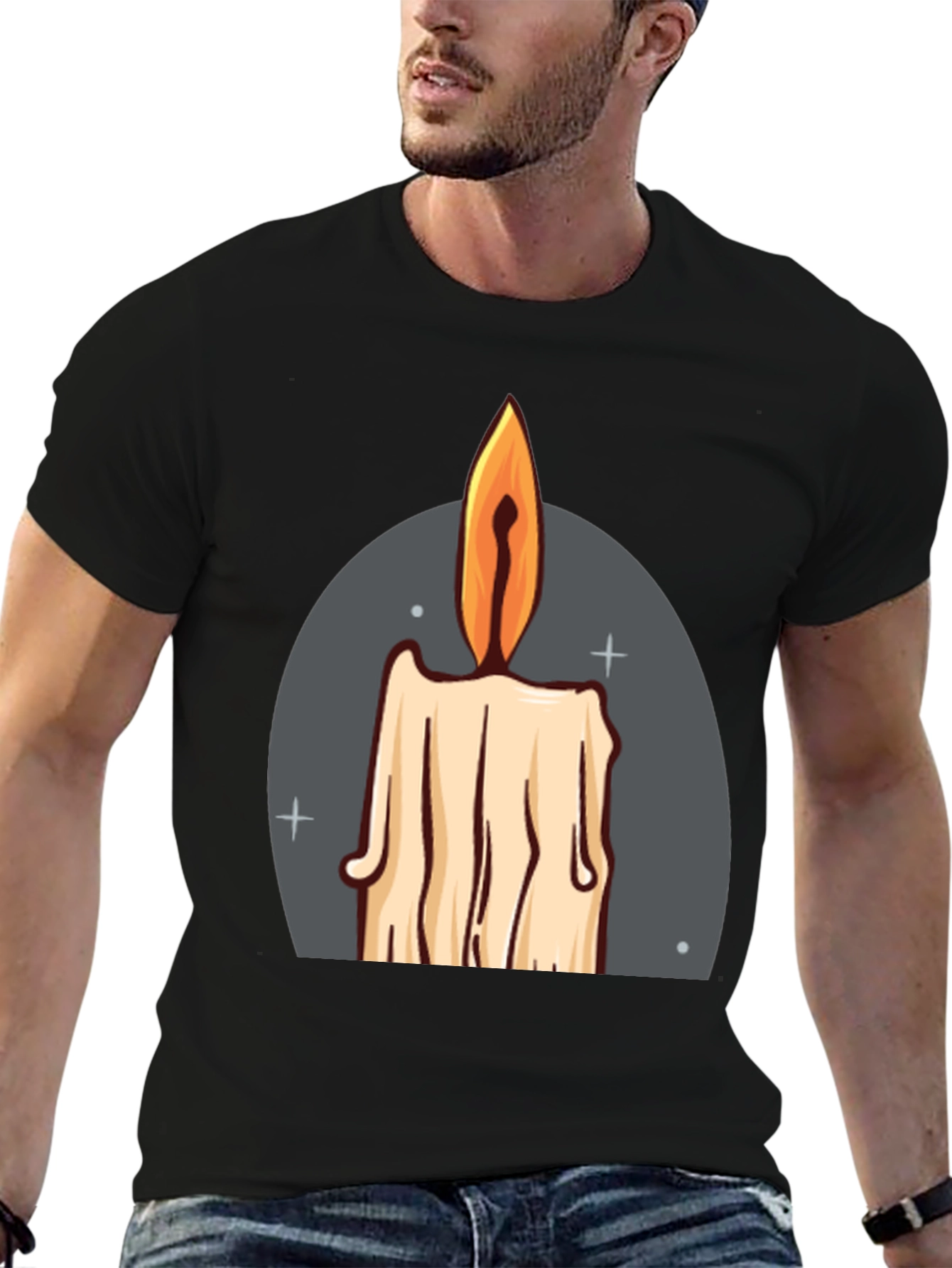 Candle Graphic Tee - Black Cotton Blend T-Shirt