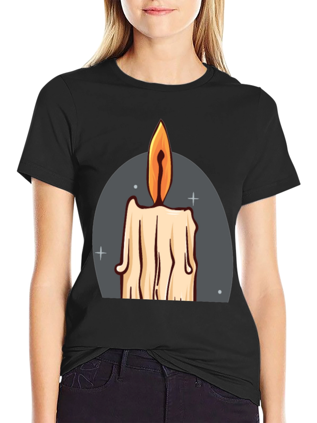 Candle Graphic Tee - Black Cotton Blend T-Shirt