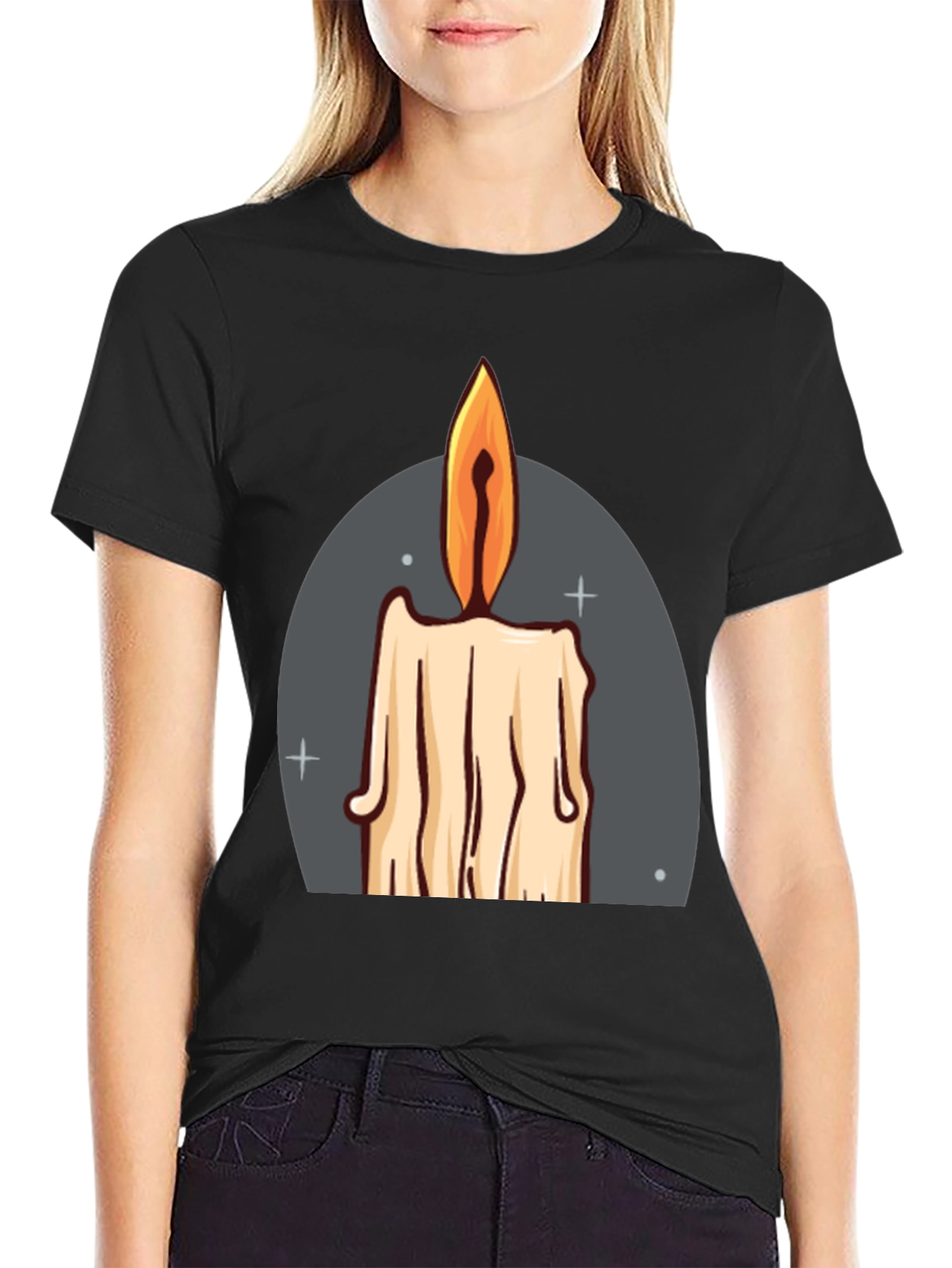 Candle Graphic Tee - Black Cotton Blend T-Shirt