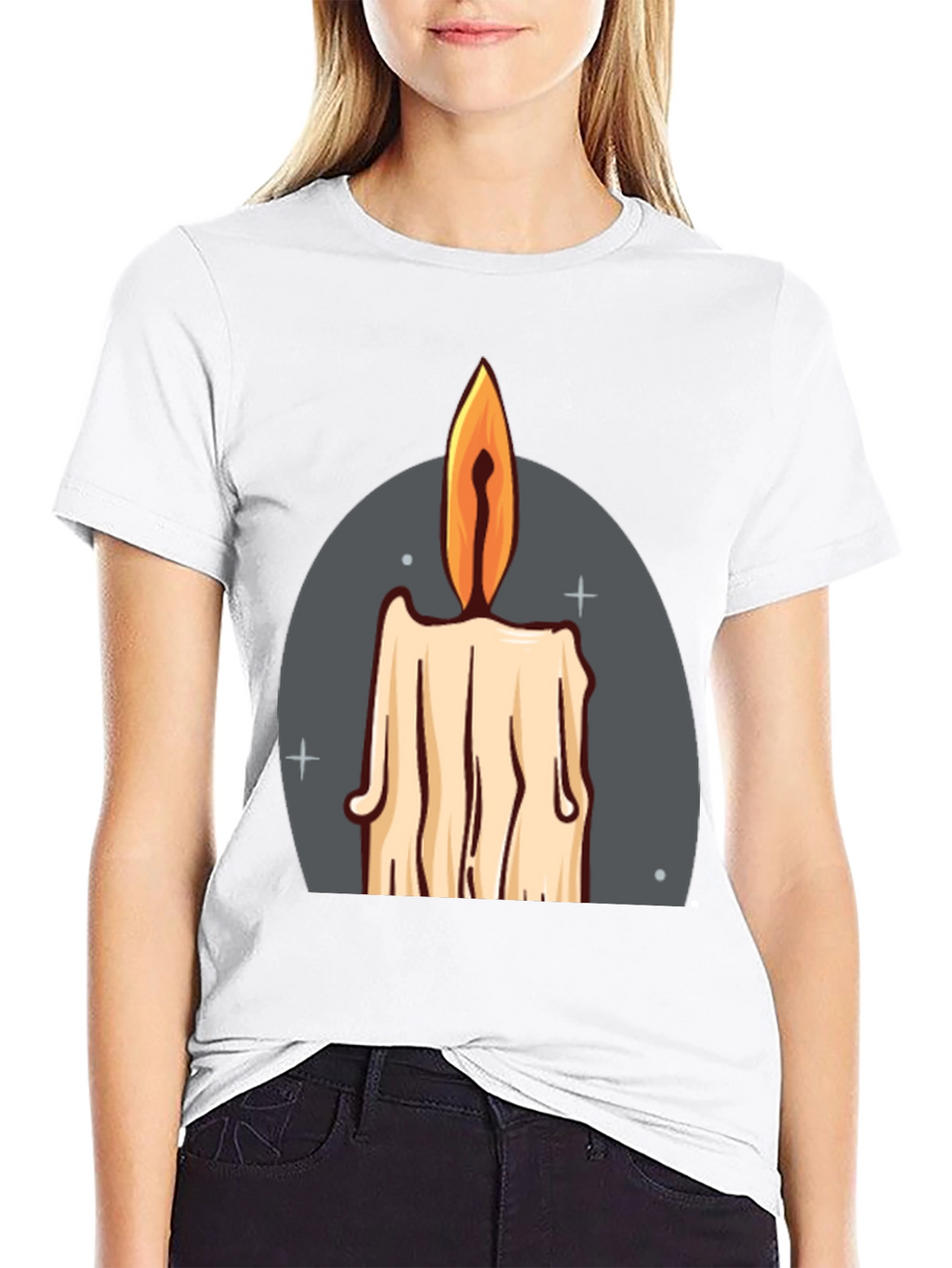 Candle Graphic Tee - Black Cotton Blend T-Shirt
