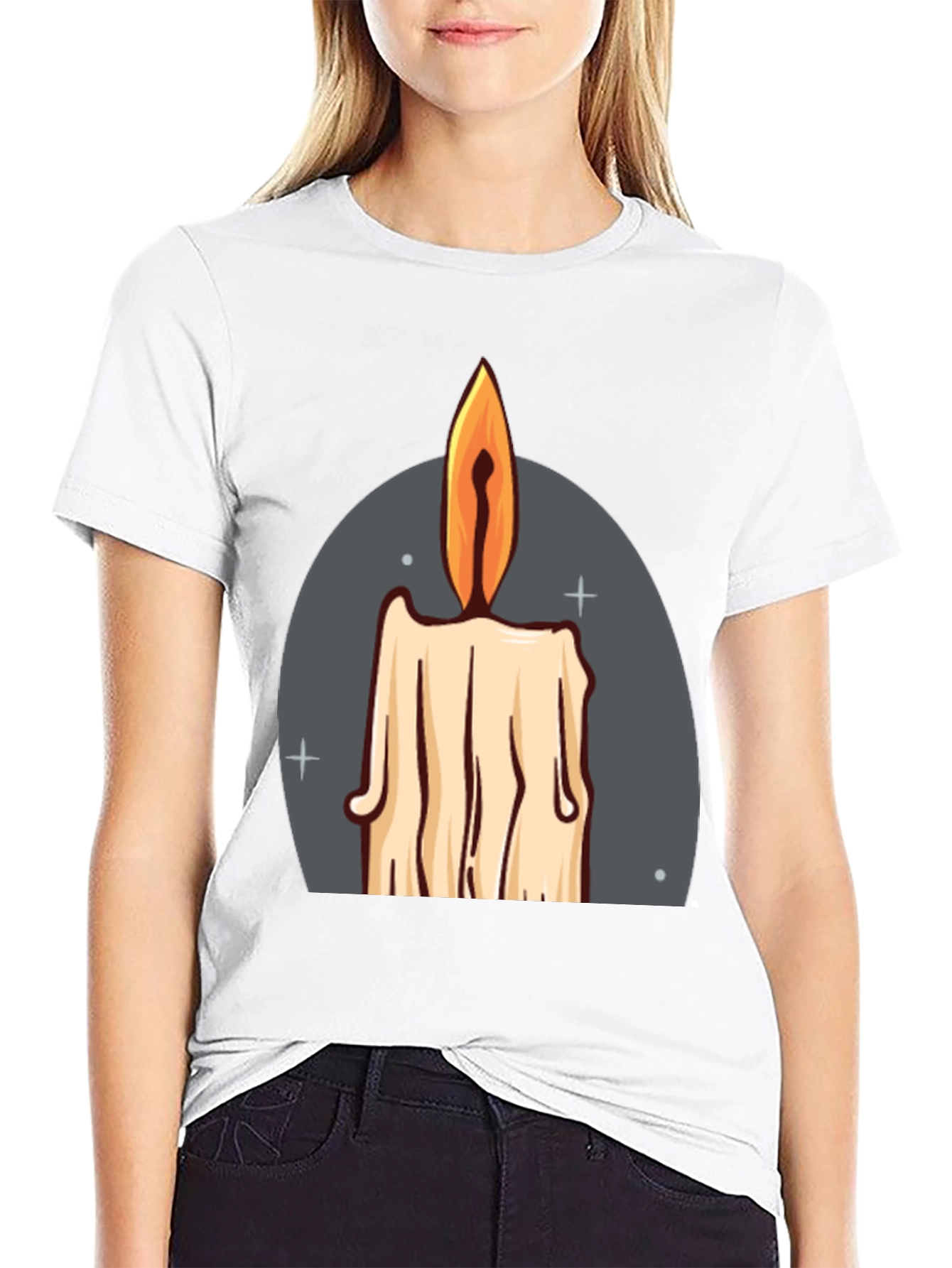 Candle Graphic Tee - Black Cotton Blend T-Shirt