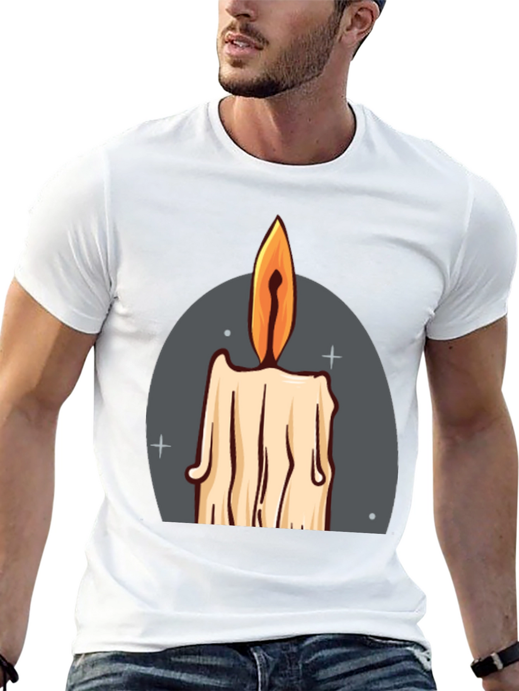 Candle Graphic Tee - Black Cotton Blend T-Shirt