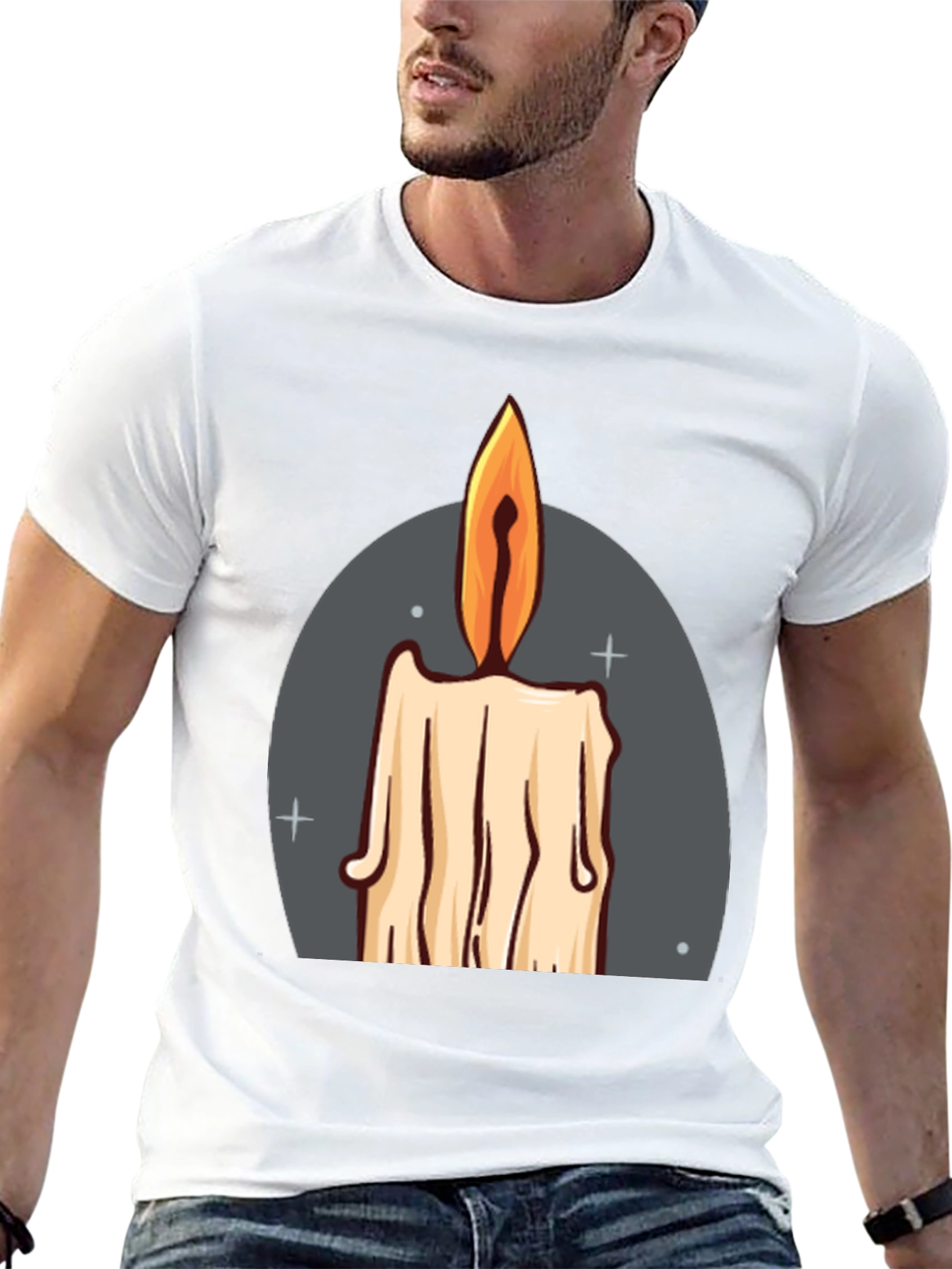 Candle Graphic Tee - Black Cotton Blend T-Shirt