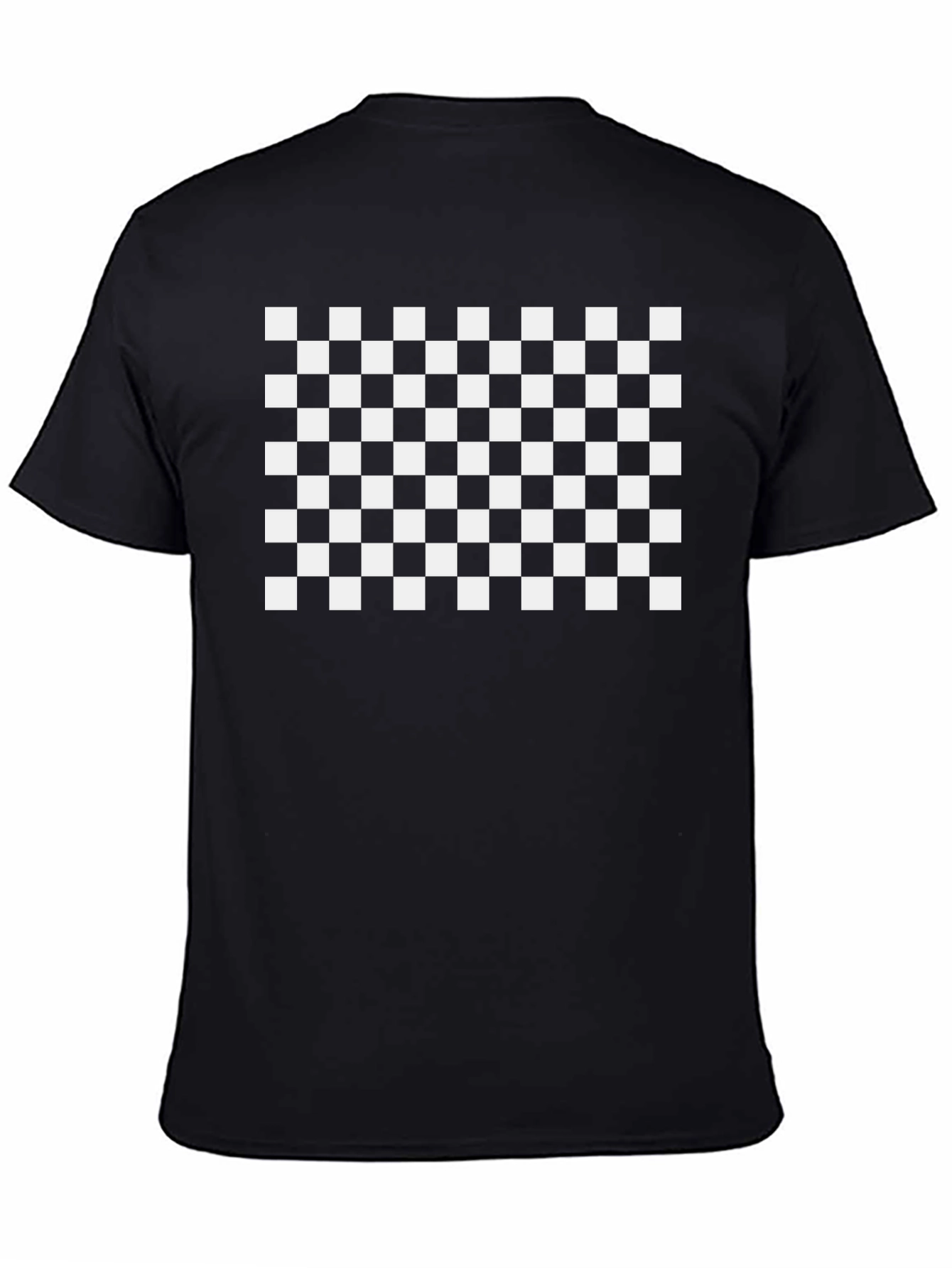 Checkered Graphic Tee - Black Cotton Blend Casual Shirt