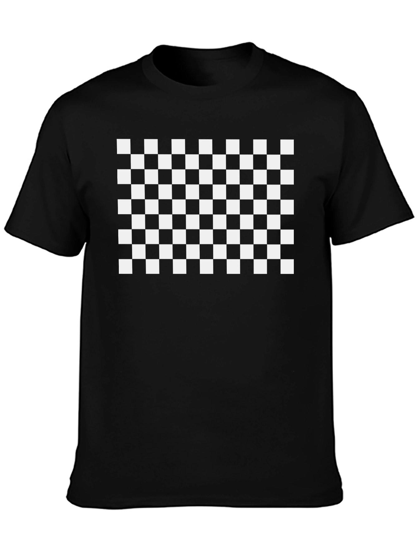 Checkered Graphic Tee - Black Cotton Blend Casual Shirt