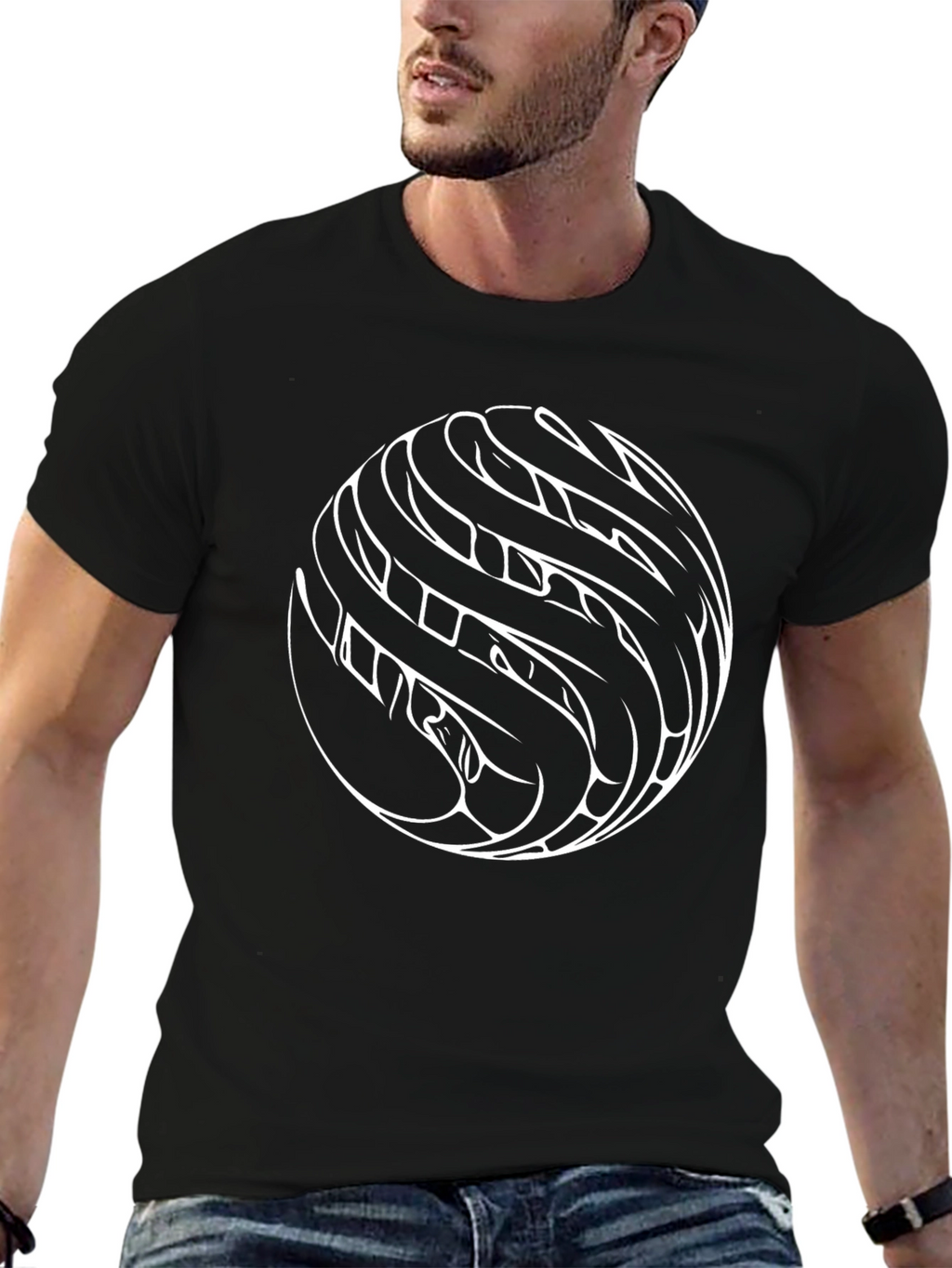 Abstract Circle Graphic Print Black T-Shirt