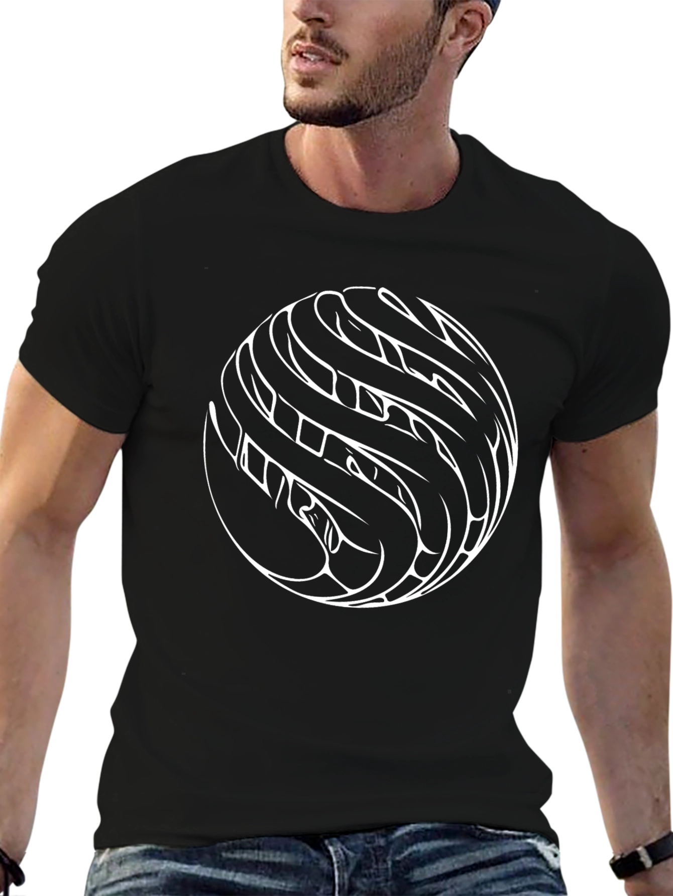 Abstract Circle Graphic Print Black T-Shirt