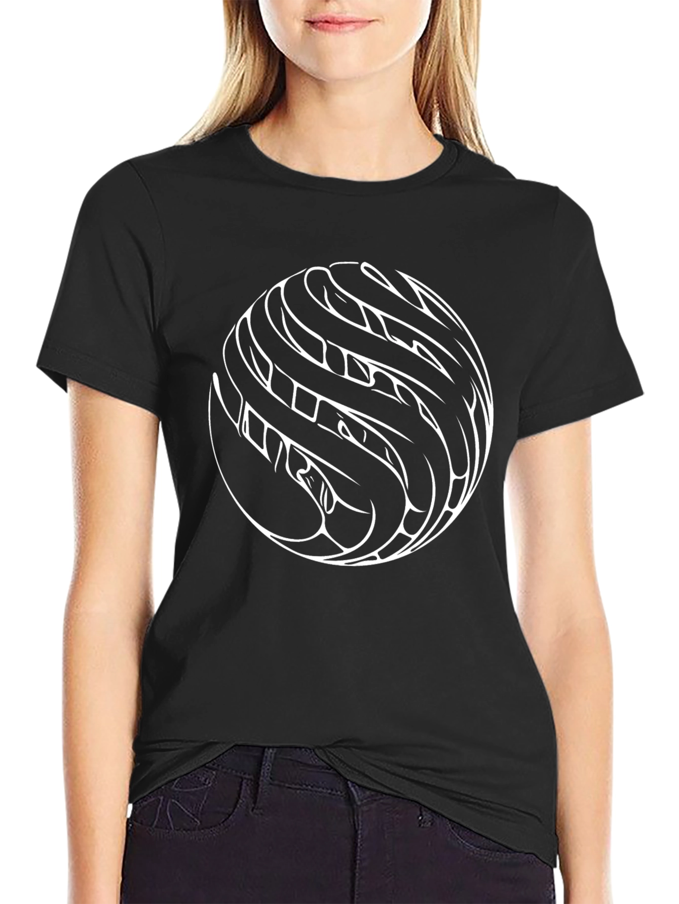Abstract Circle Graphic Print Black T-Shirt