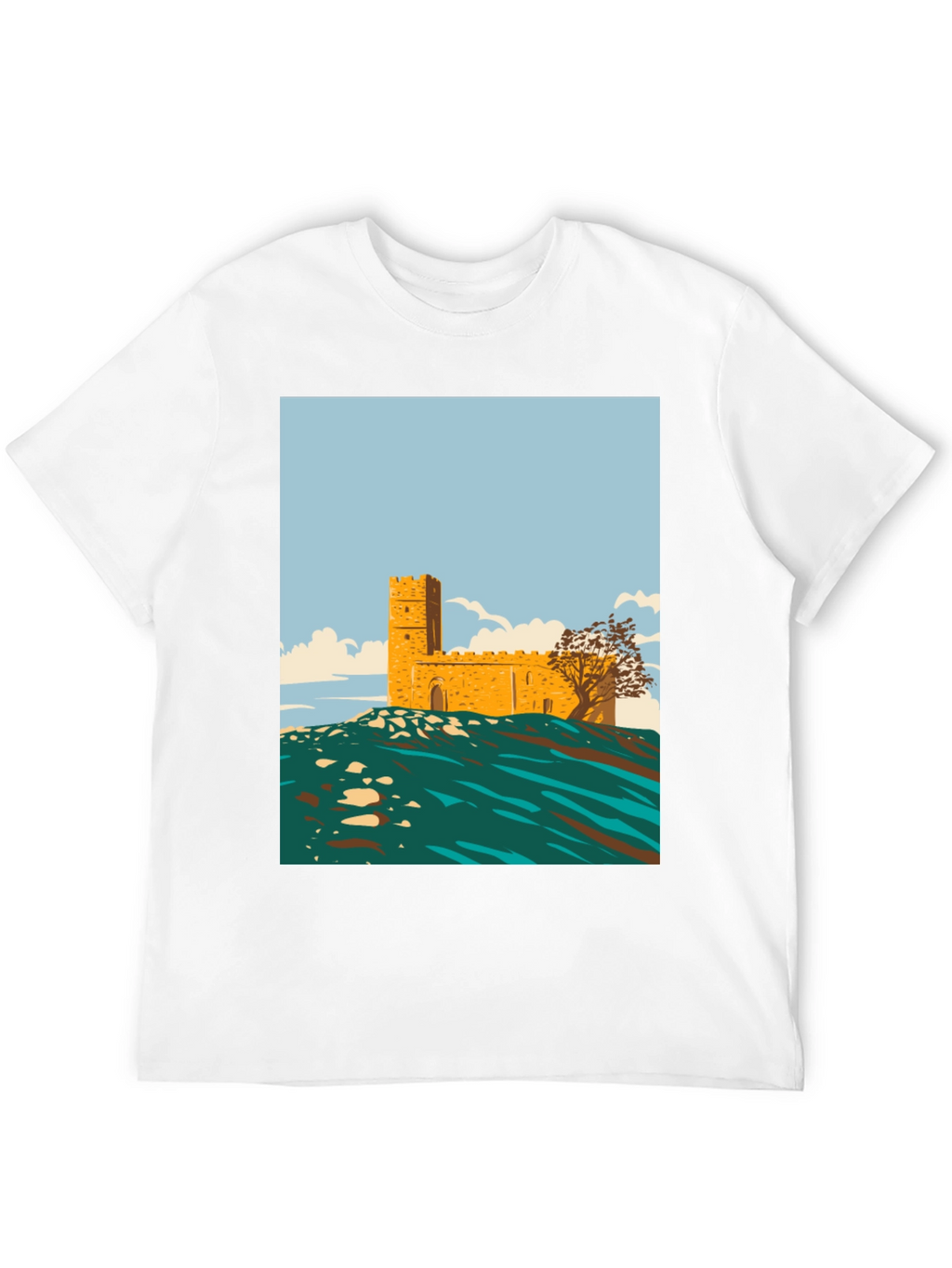Retro Castle Graphic Tee - Stylish Cotton Blend