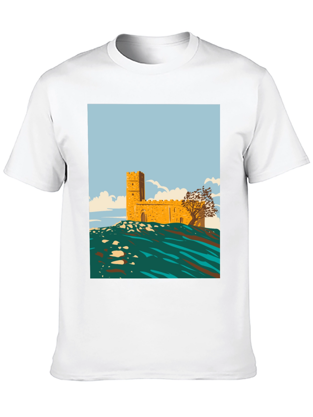 Retro Castle Graphic Tee - Stylish Cotton Blend