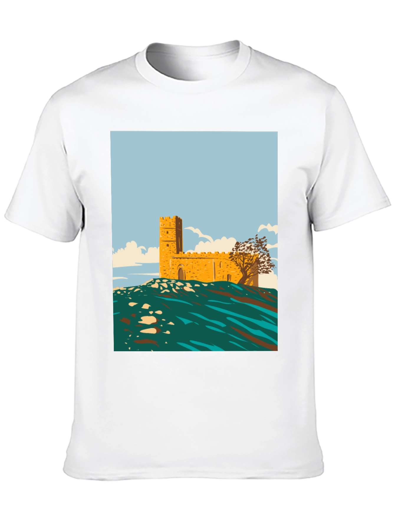 Retro Castle Graphic Tee - Stylish Cotton Blend