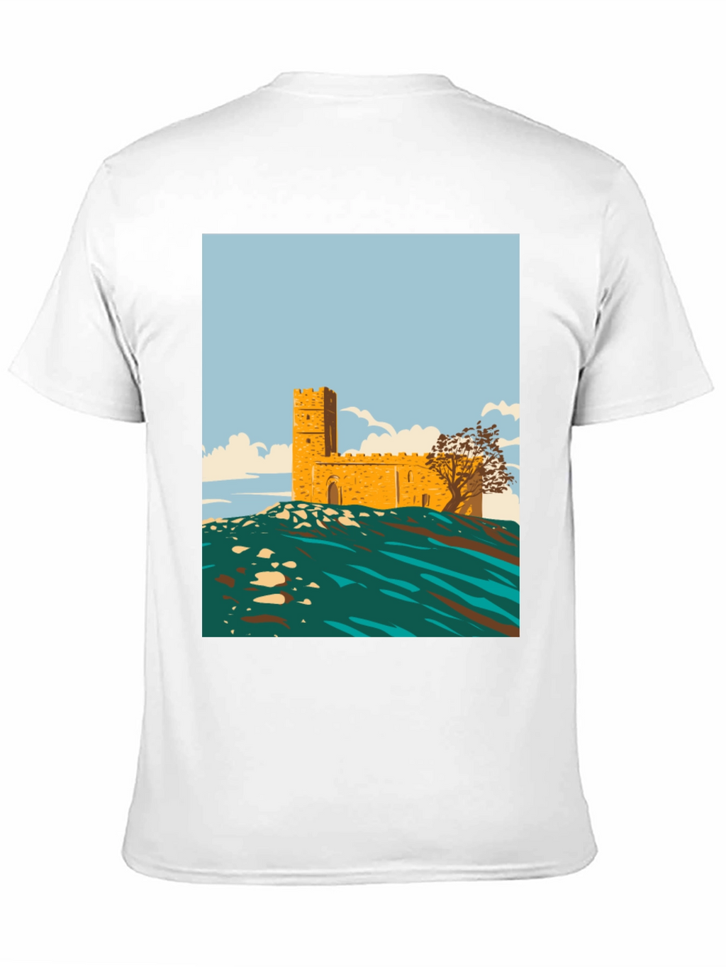 Retro Castle Graphic Tee - Stylish Cotton Blend