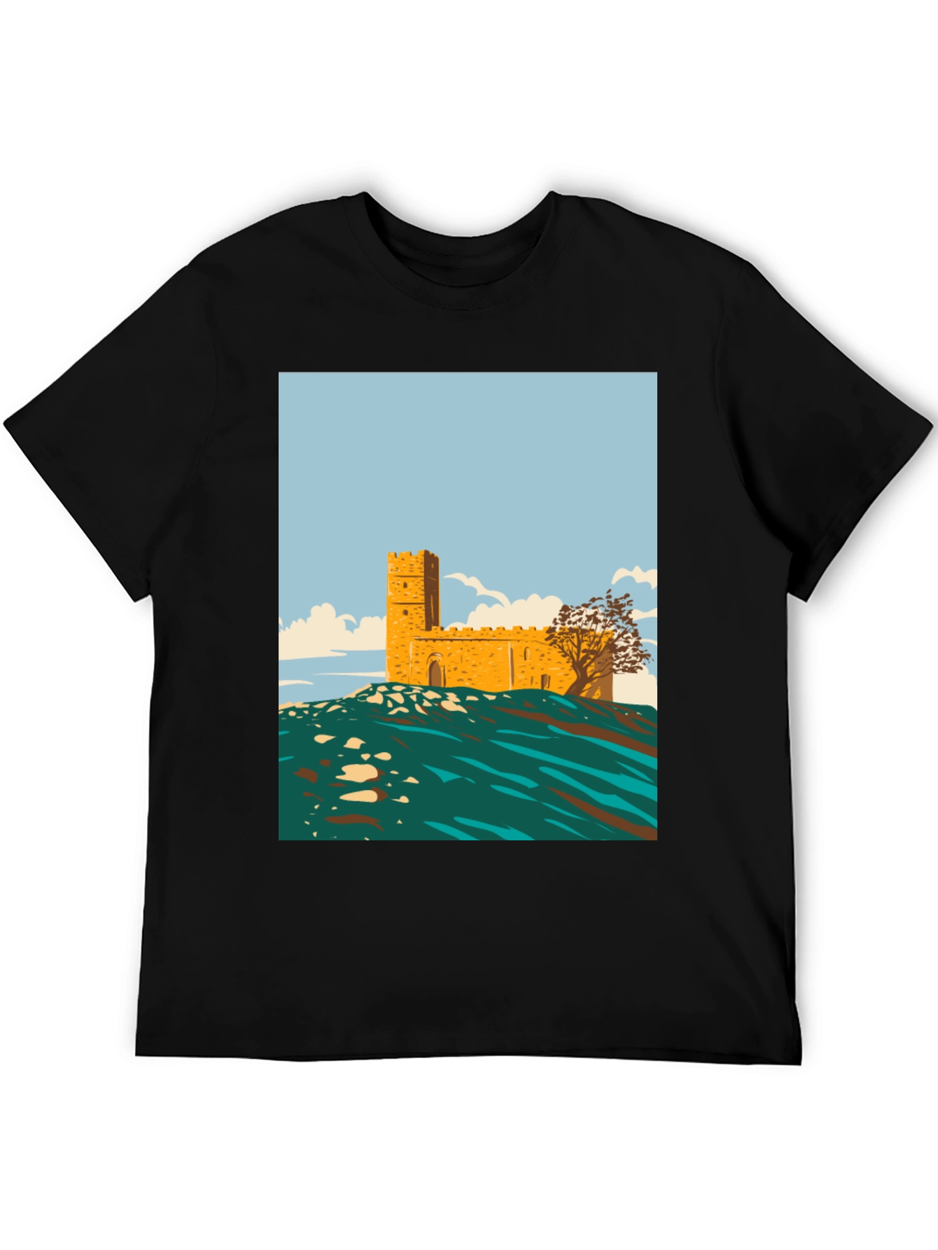 Retro Castle Graphic Tee - Stylish Cotton Blend