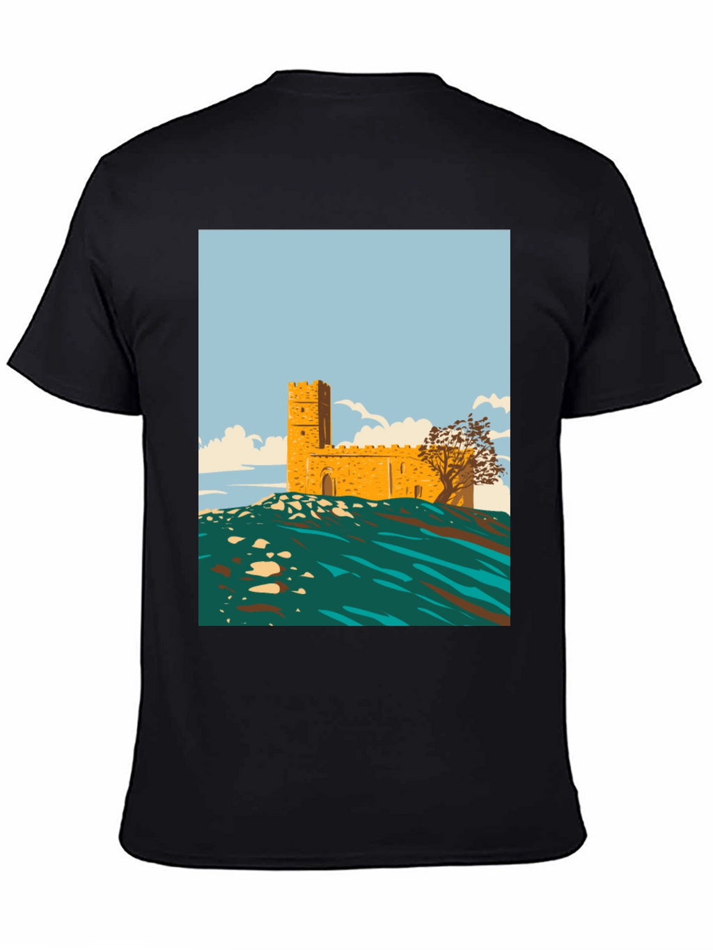 Retro Castle Graphic Tee - Stylish Cotton Blend