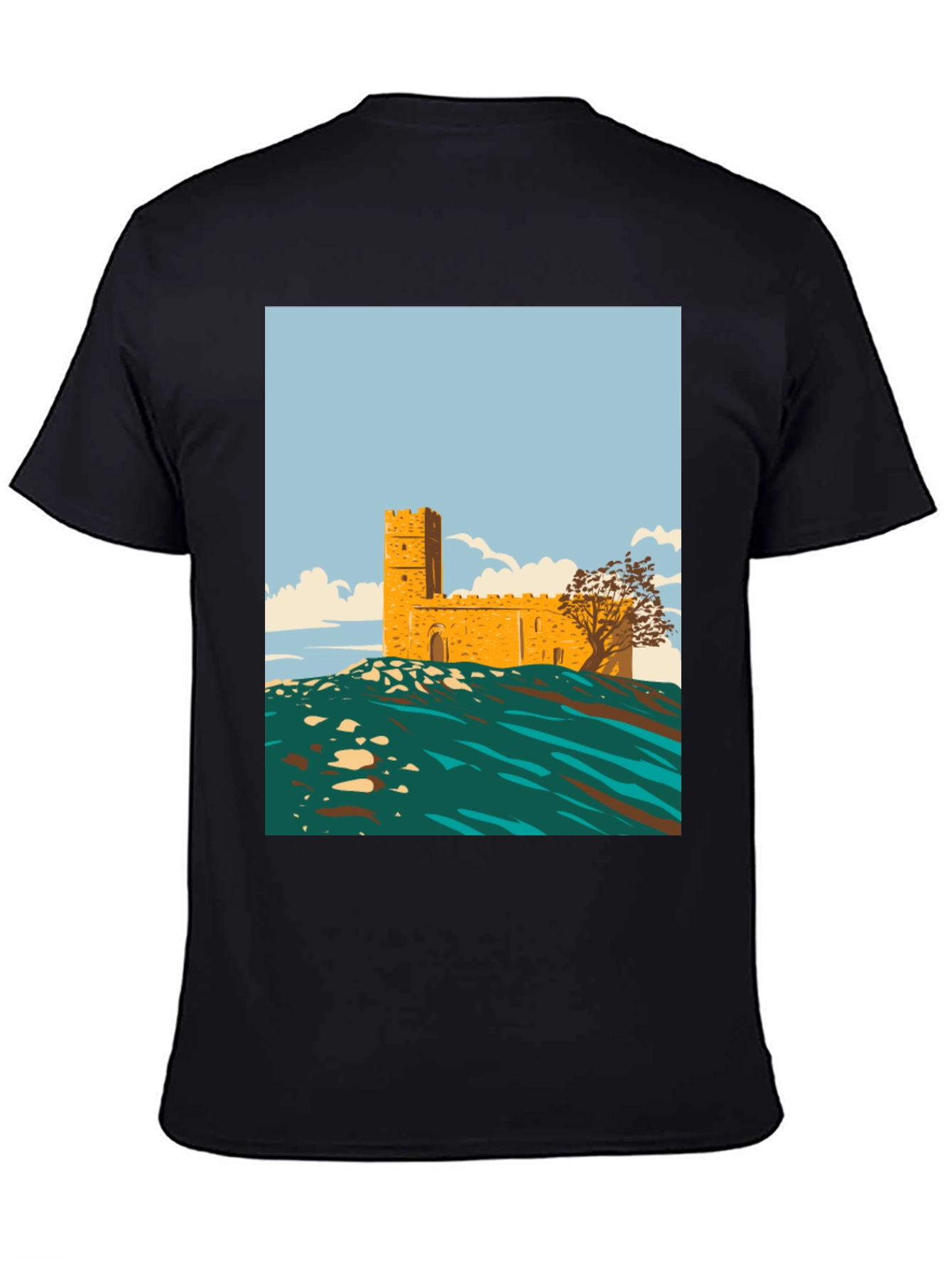 Retro Castle Graphic Tee - Stylish Cotton Blend