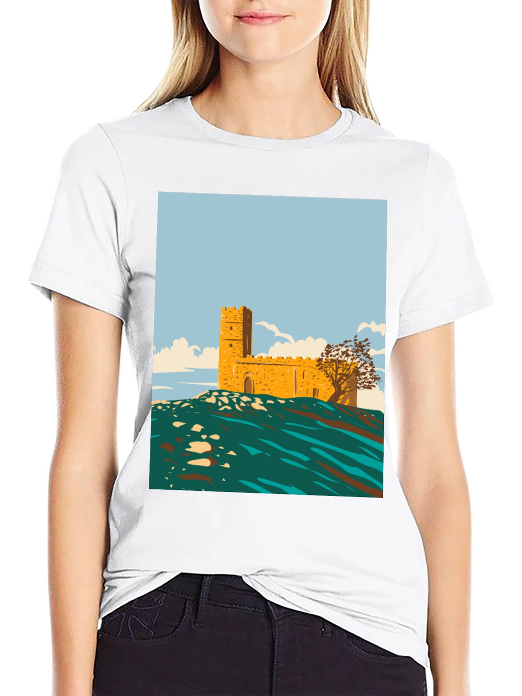 Retro Castle Graphic Tee - Stylish Cotton Blend
