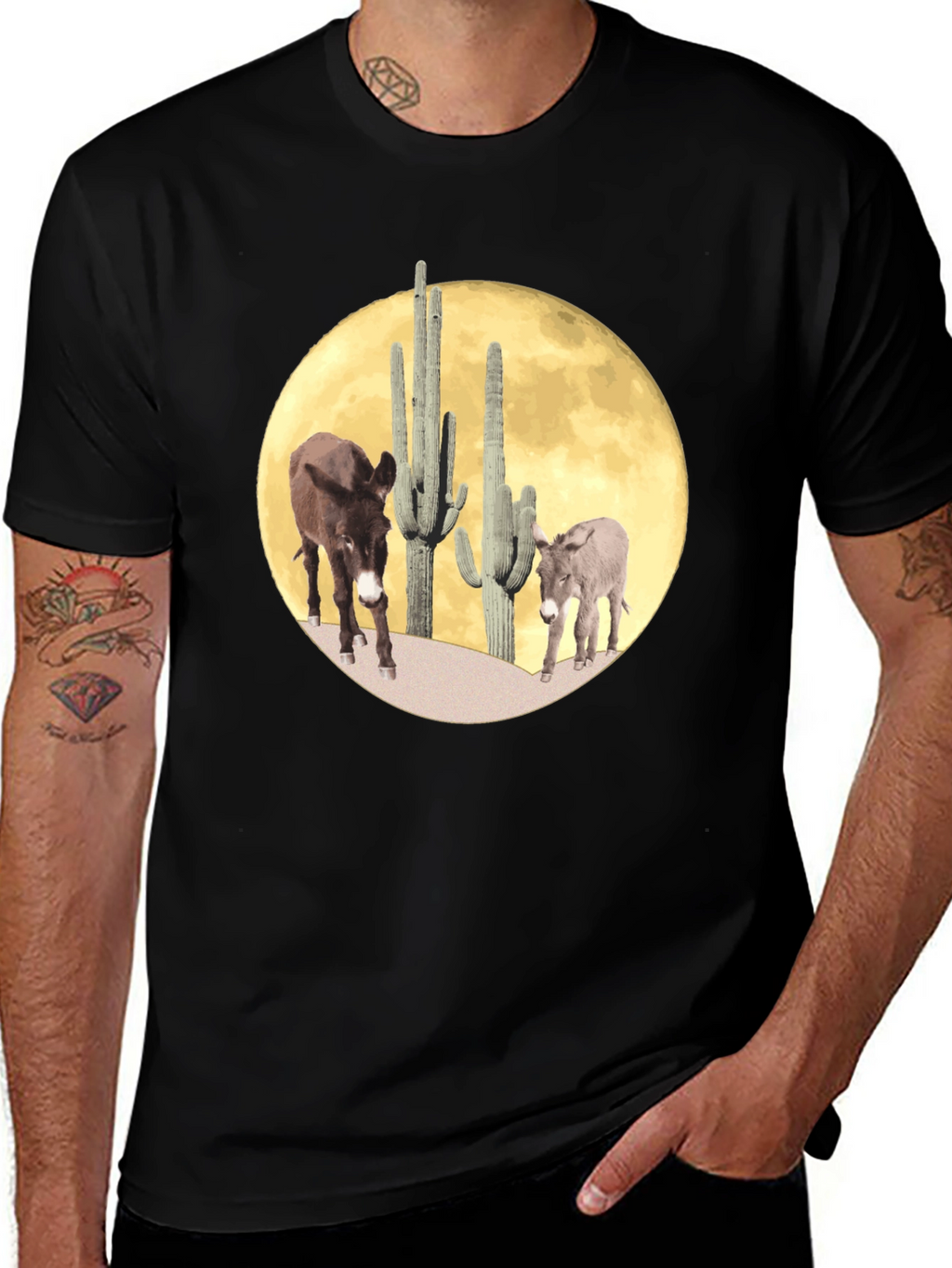 Desert Donkey Moon Graphic Tee - Black Cotton Blend