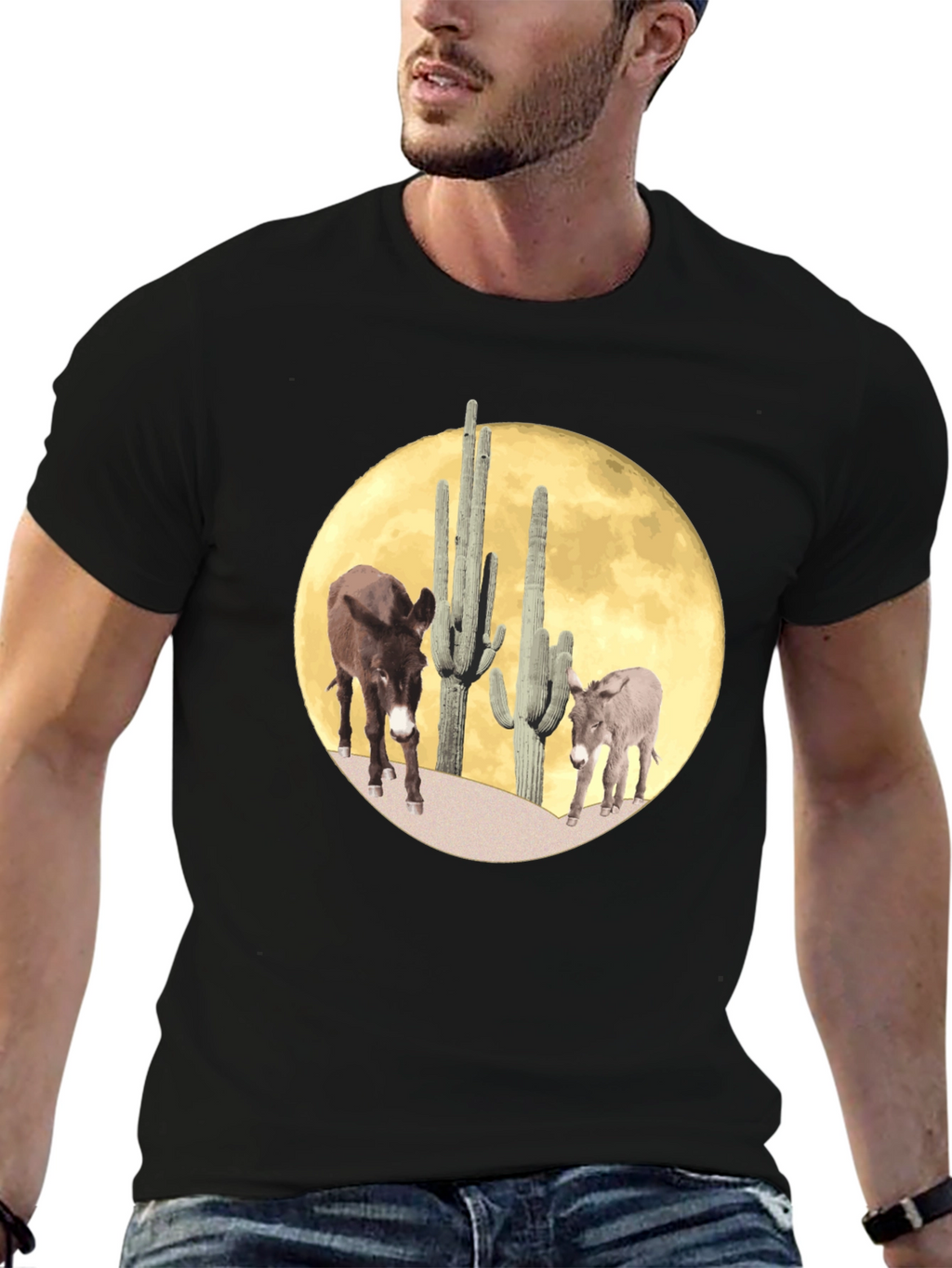Desert Donkey Moon Graphic Tee - Black Cotton Blend