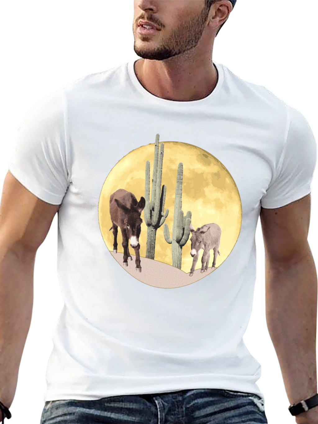 Desert Donkey Moon Graphic Tee - Black Cotton Blend
