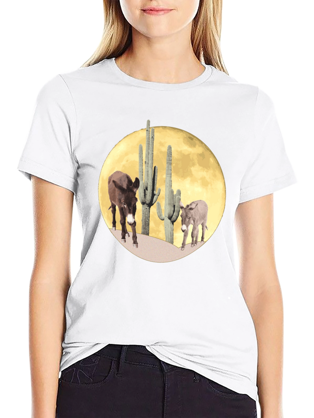 Desert Donkey Moon Graphic Tee - Black Cotton Blend
