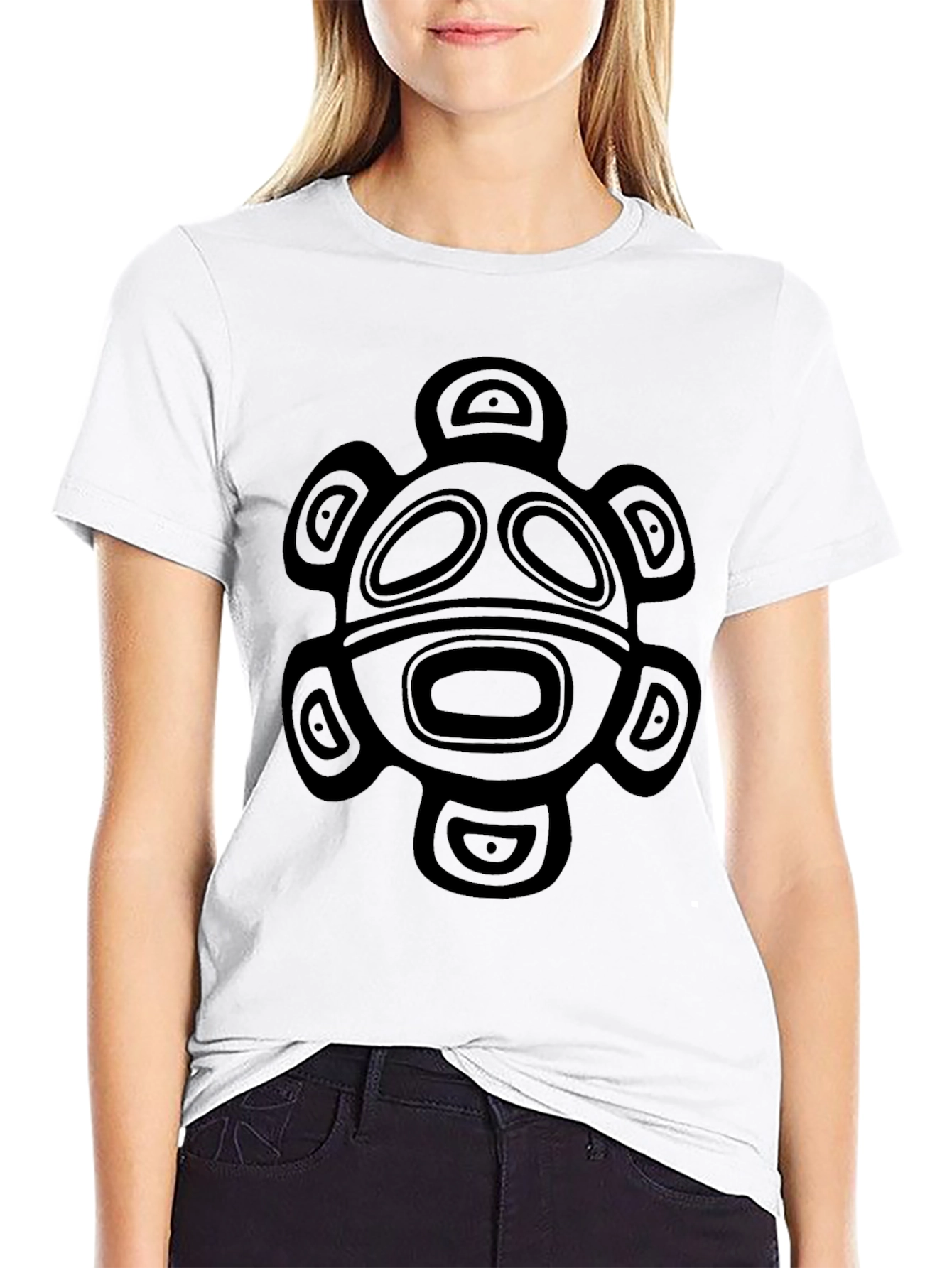 Tribal Turtle Graphic Tee - Black Cotton T-Shirt