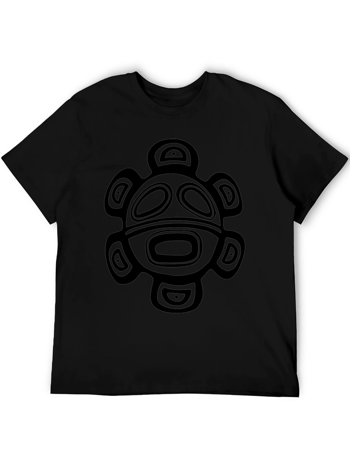 Tribal Turtle Graphic Tee - Black Cotton T-Shirt