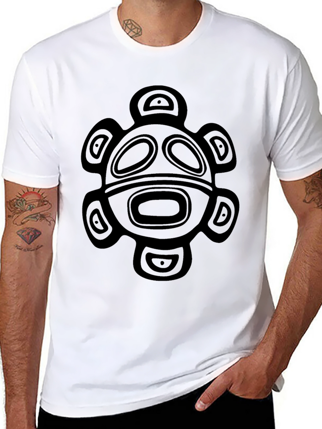 Tribal Turtle Graphic Tee - Black Cotton T-Shirt