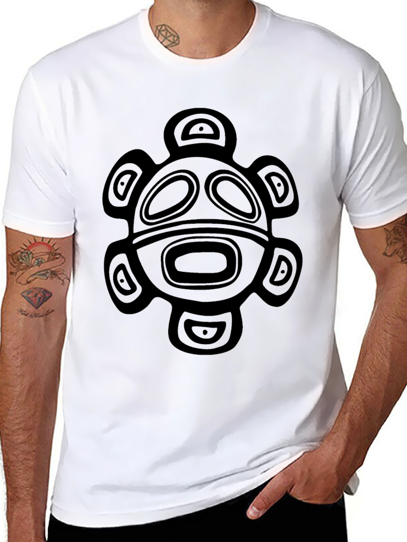 Tribal Turtle Graphic Tee - Black Cotton T-Shirt