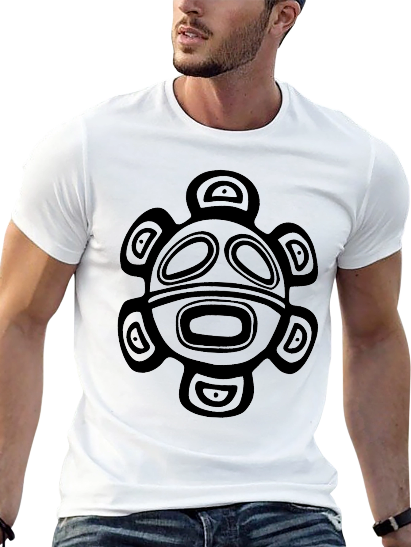 Tribal Turtle Graphic Tee - Black Cotton T-Shirt