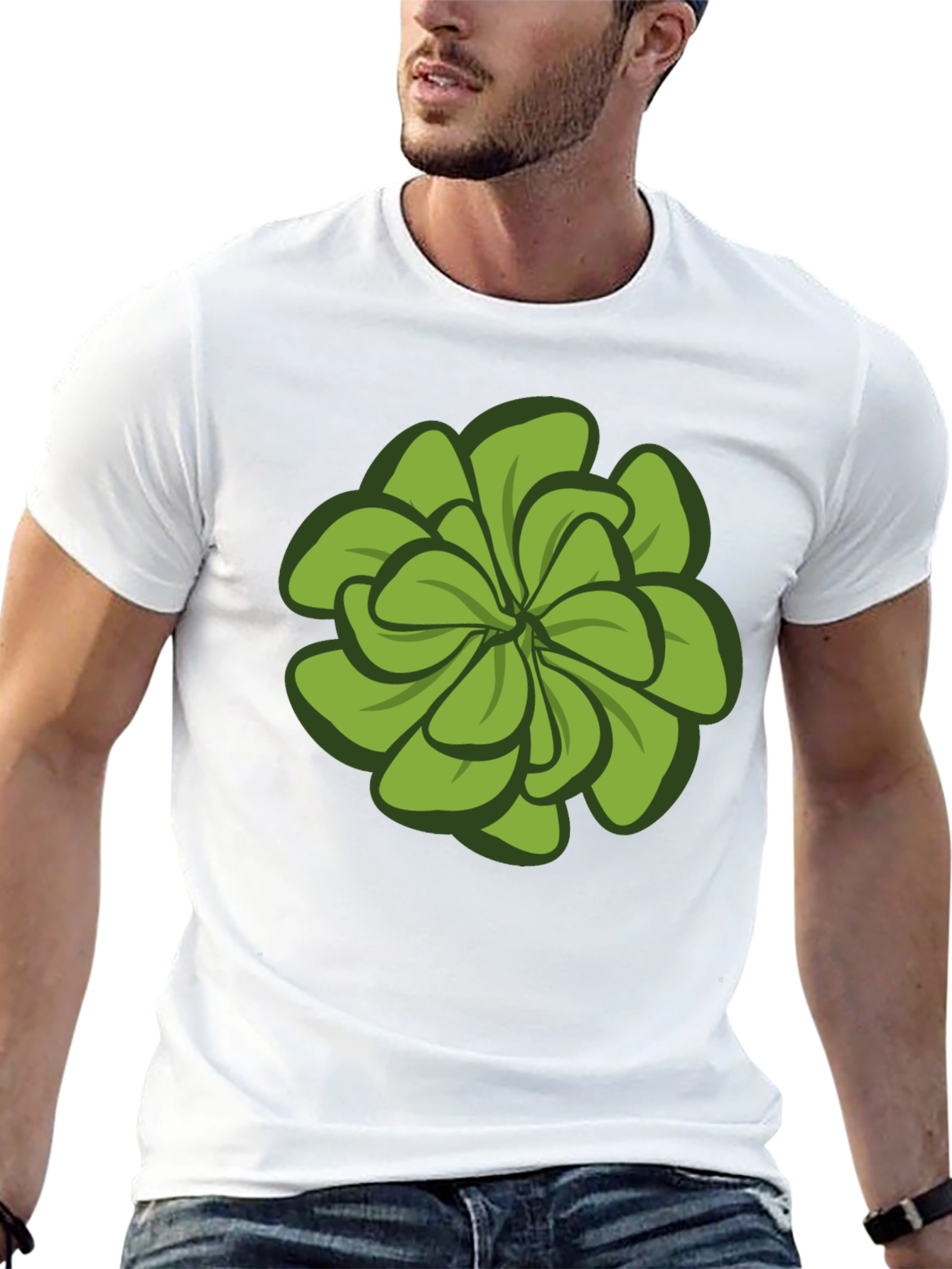 Green Floral Graphic Tee - Stylish Mens Black T-Shirt