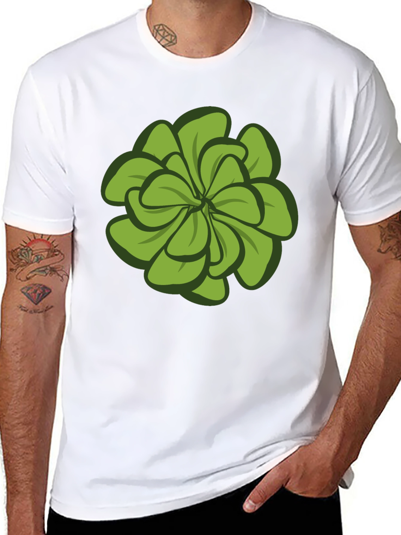 Green Floral Graphic Tee - Stylish Mens Black T-Shirt