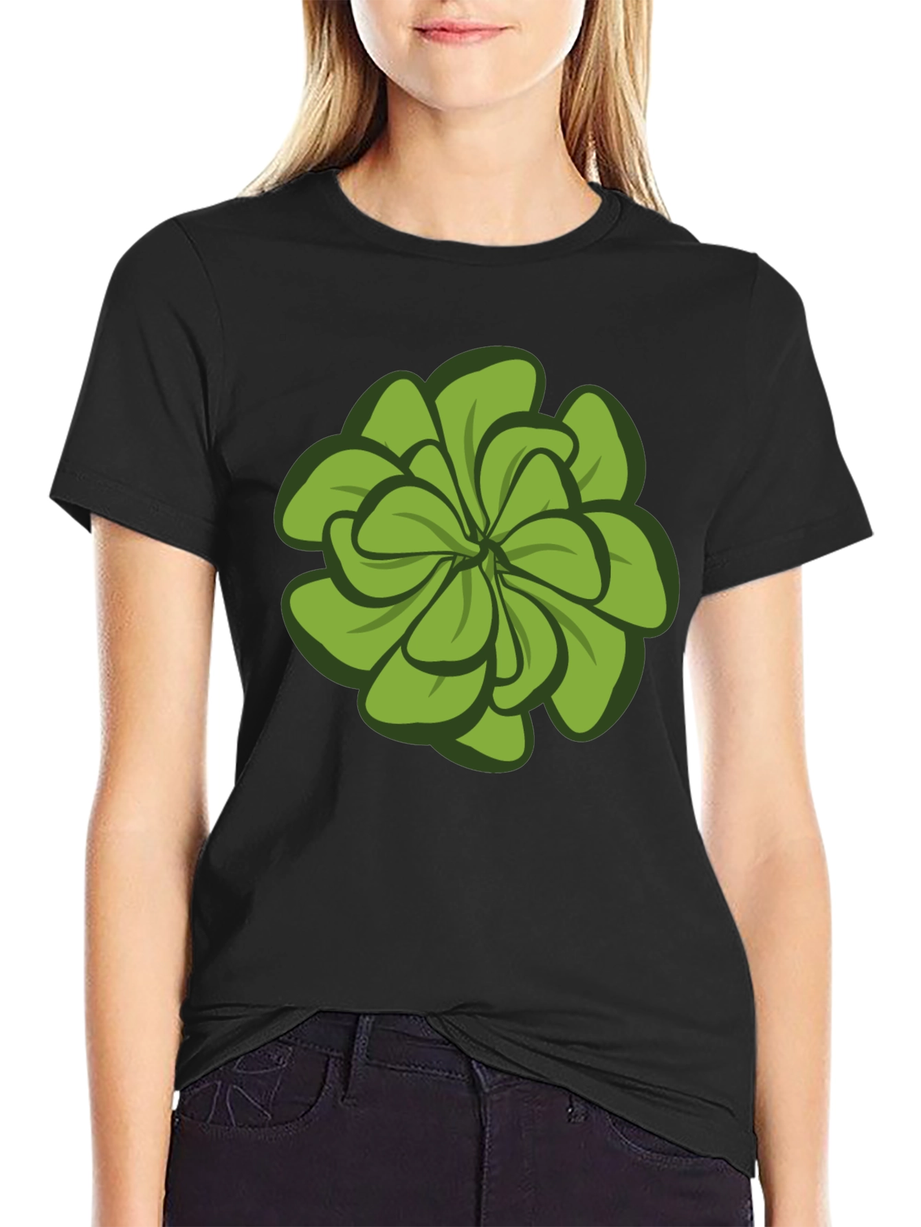 Green Floral Graphic Tee - Stylish Mens Black T-Shirt