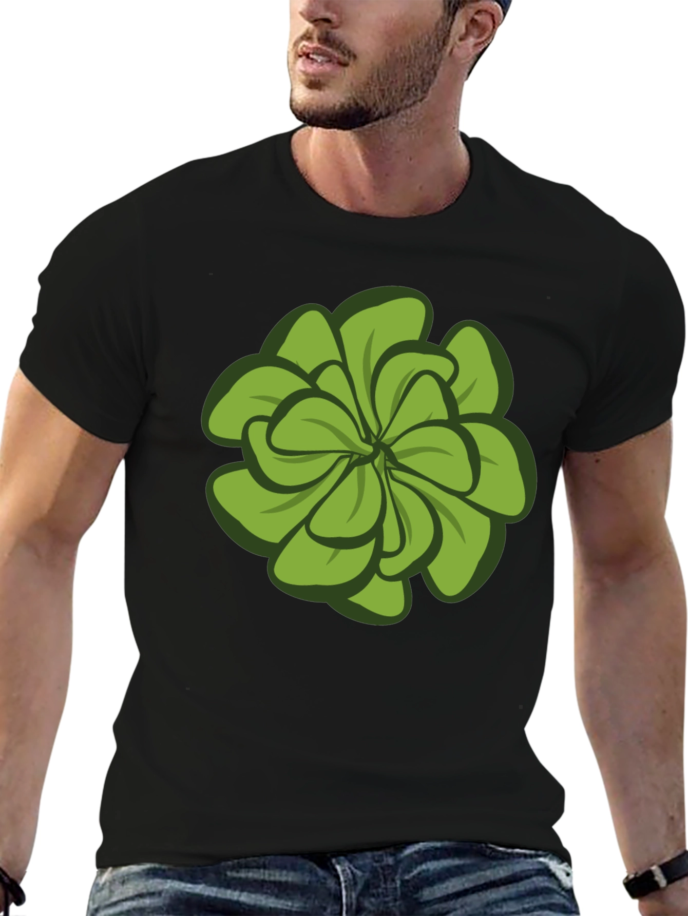 Green Floral Graphic Tee - Stylish Mens Black T-Shirt