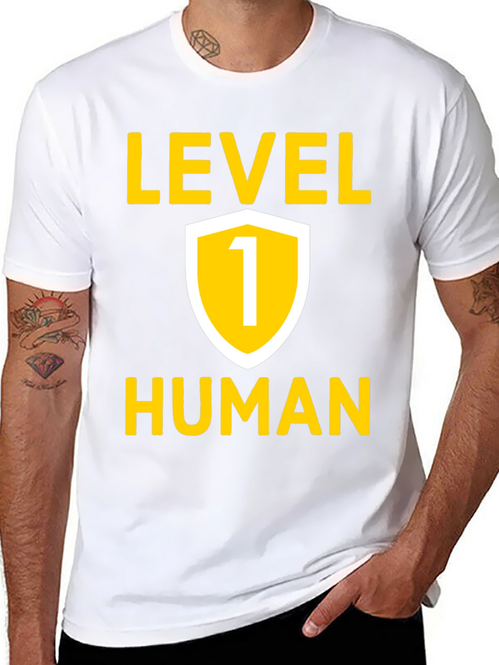 Level 1 Human Graphic Tee - Black Cotton T-Shirt