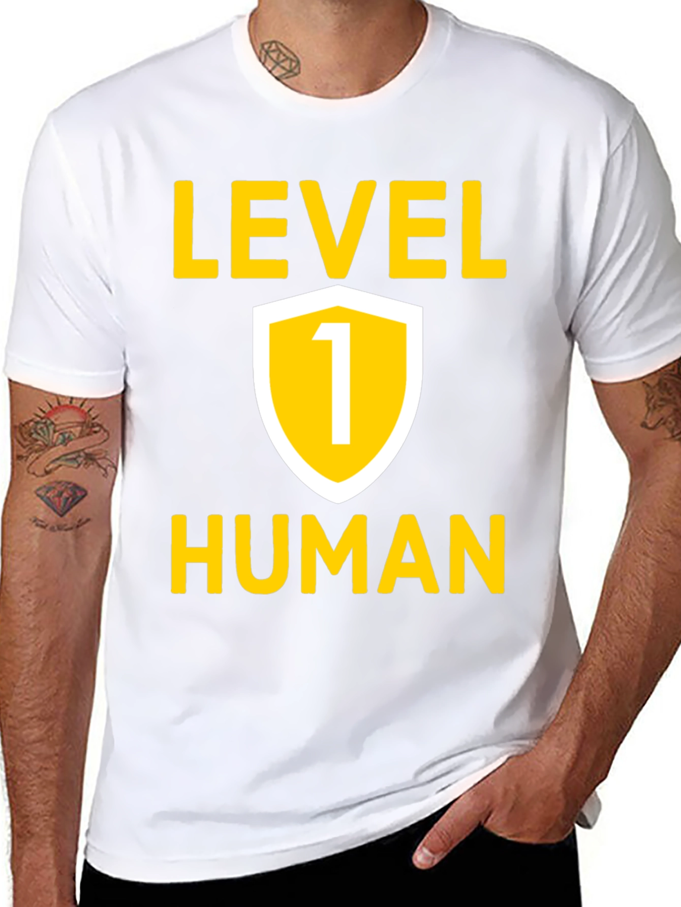 Level 1 Human Graphic Tee - Black Cotton T-Shirt