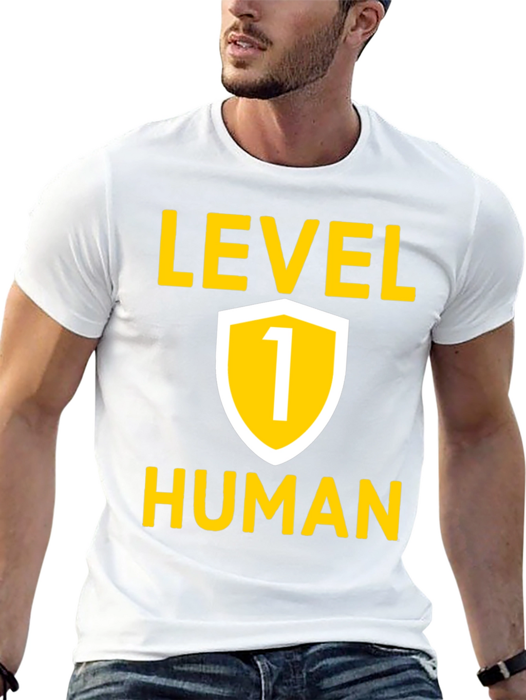 Level 1 Human Graphic Tee - Black Cotton T-Shirt