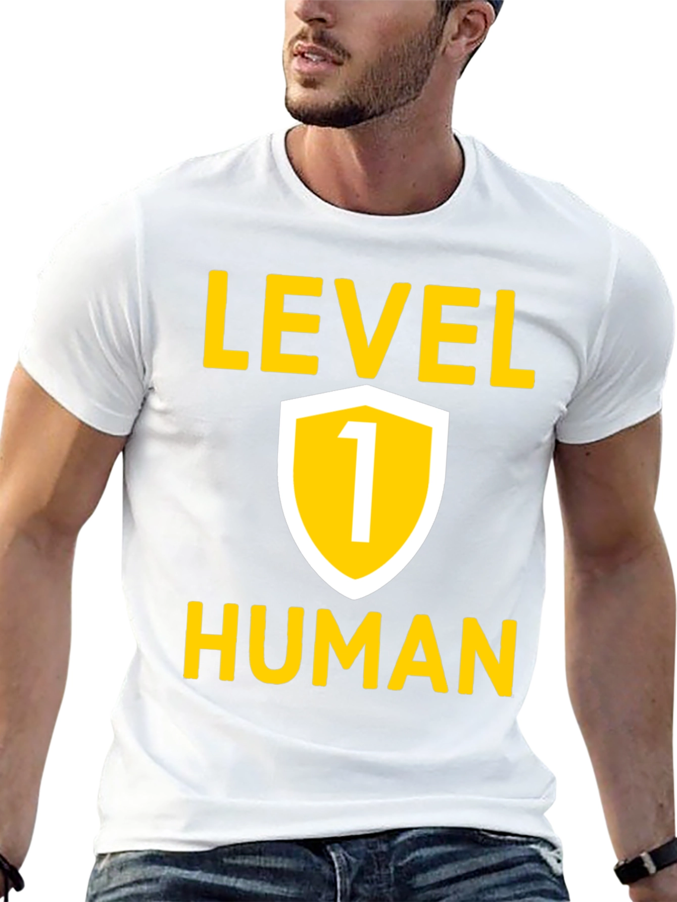 Level 1 Human Graphic Tee - Black Cotton T-Shirt
