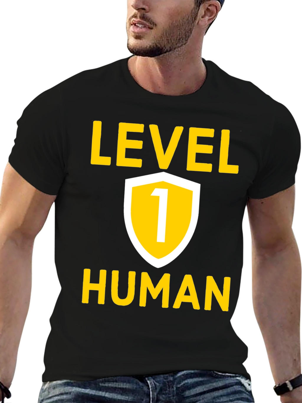 Level 1 Human Graphic Tee - Black Cotton T-Shirt