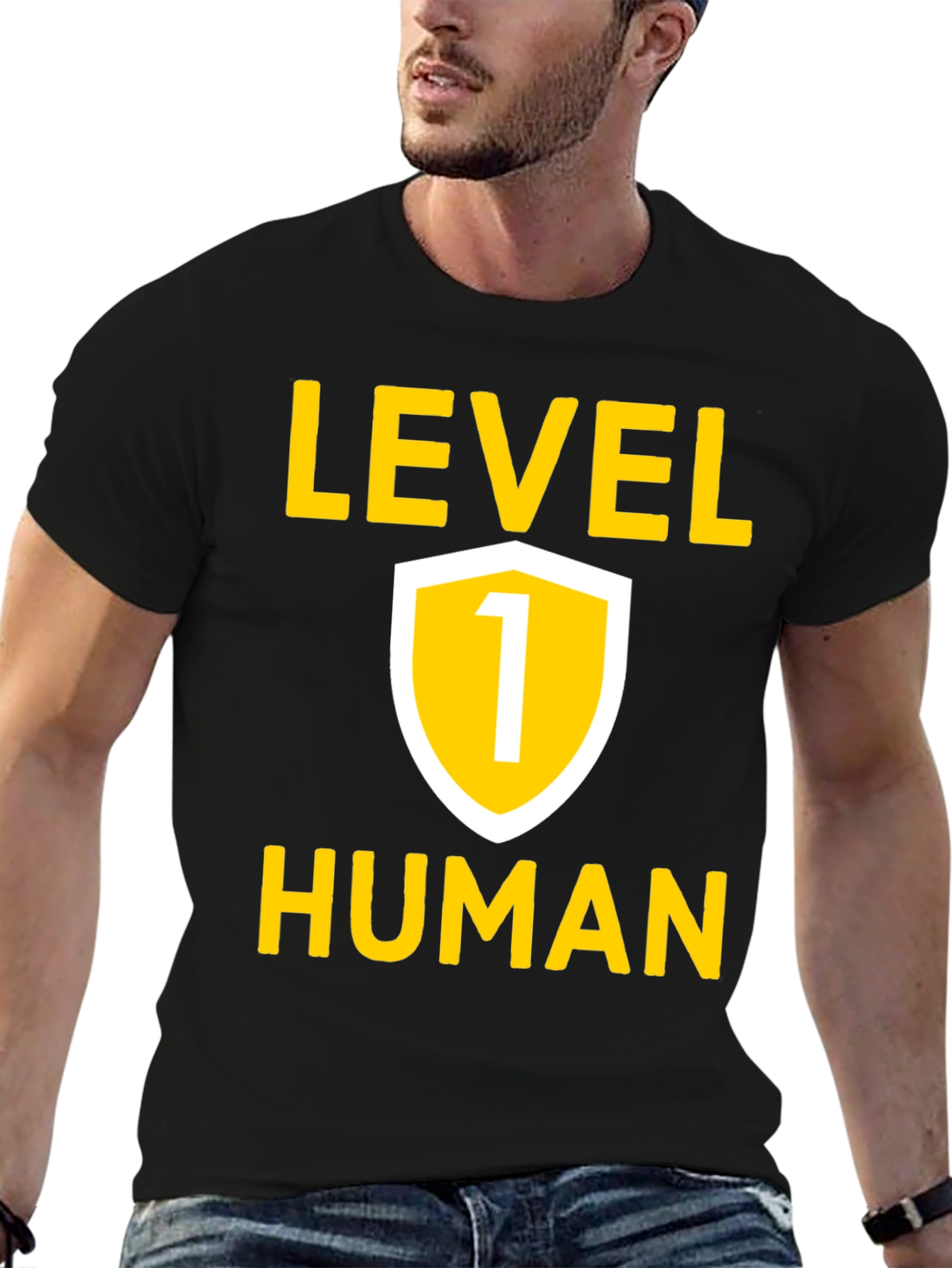 Level 1 Human Graphic Tee - Black Cotton T-Shirt