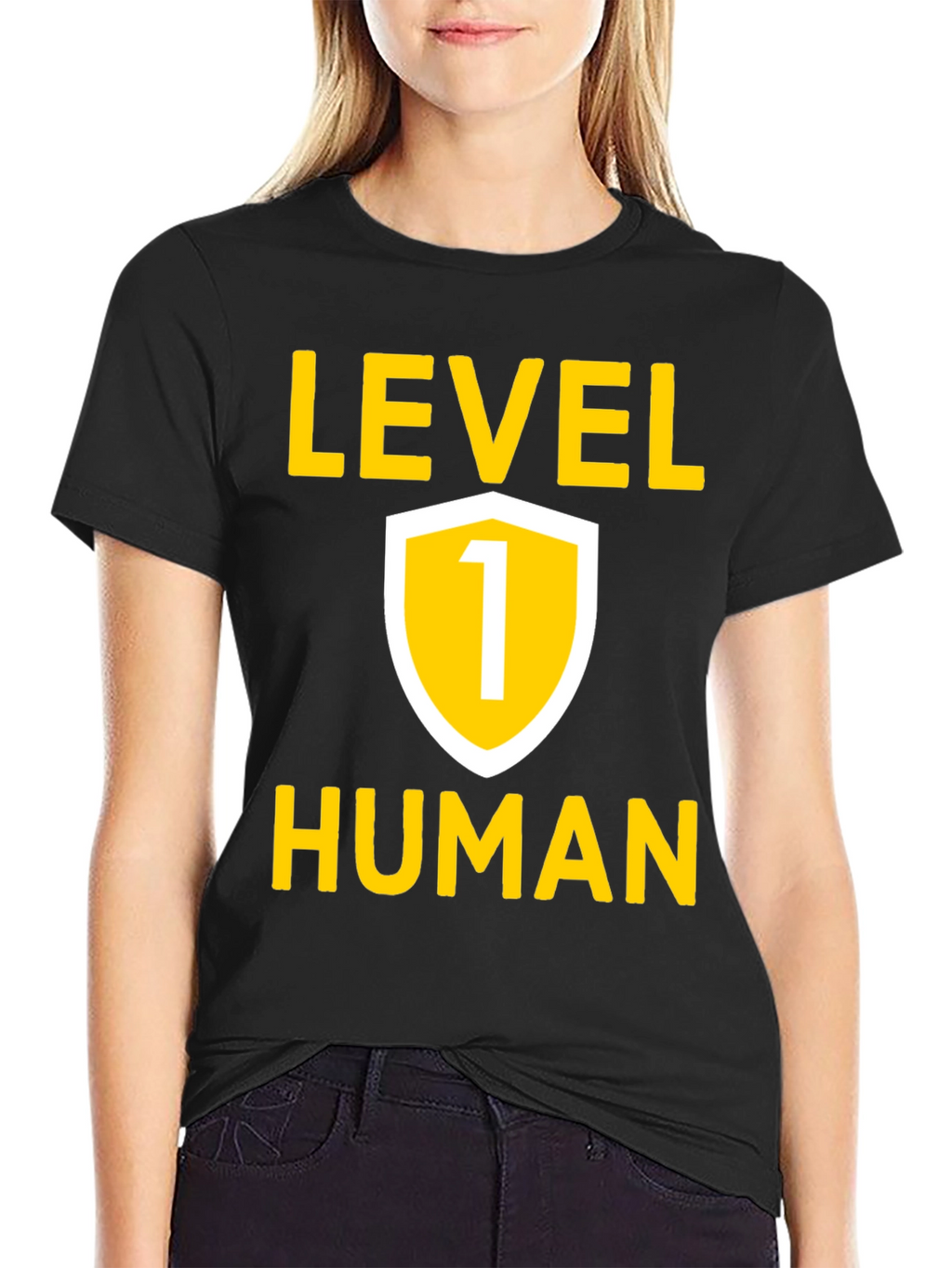 Level 1 Human Graphic Tee - Black Cotton T-Shirt