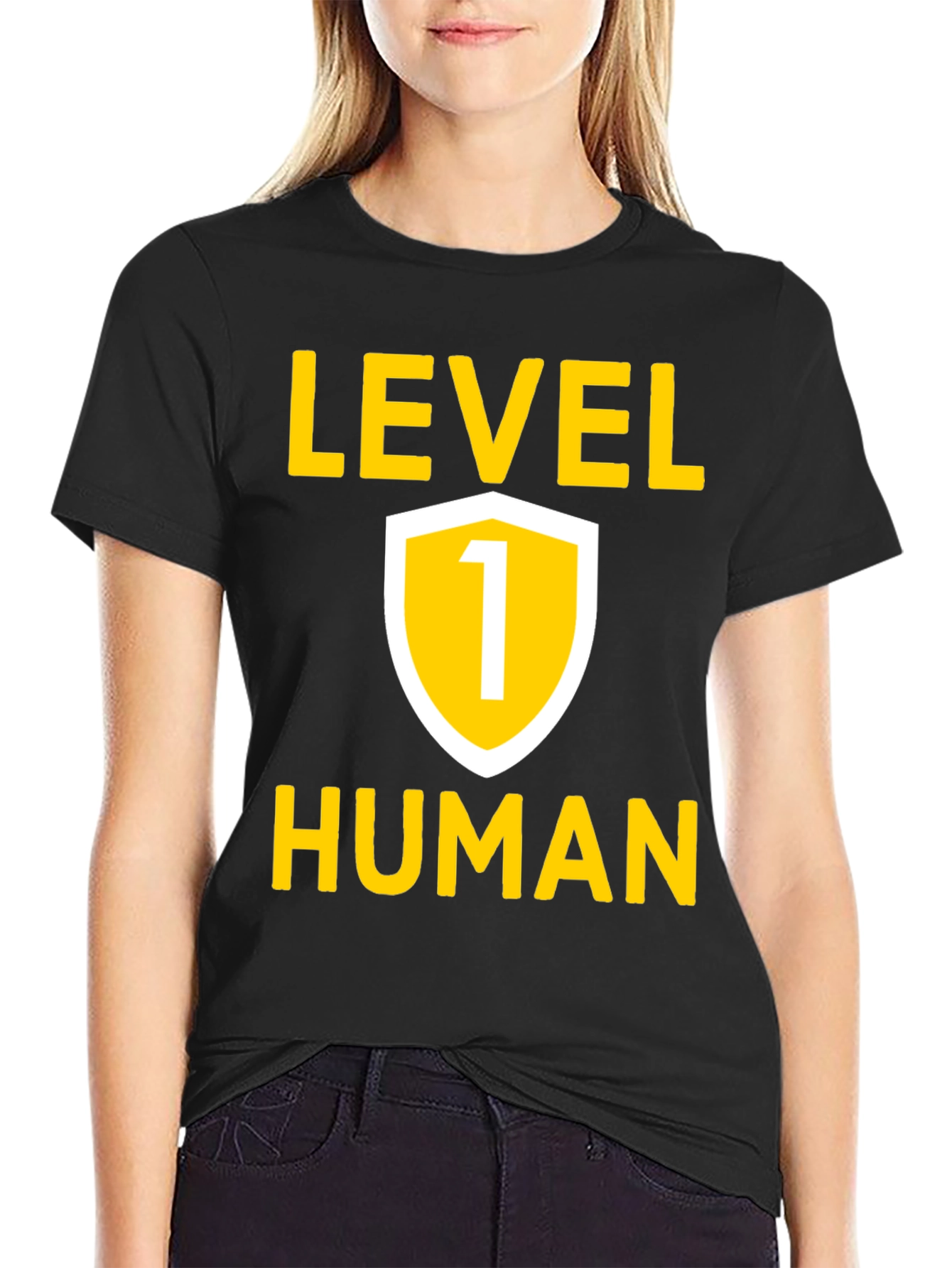 Level 1 Human Graphic Tee - Black Cotton T-Shirt