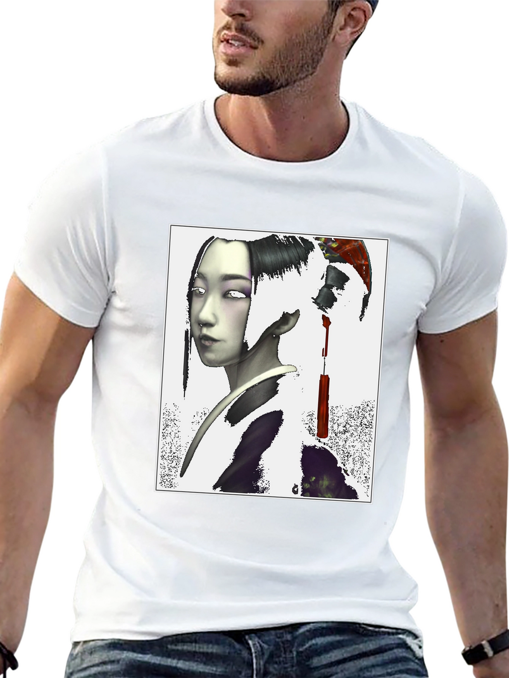 Geisha Graphic Print Black T-Shirt