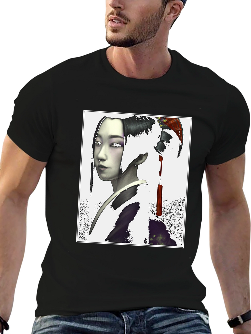 Geisha Graphic Print Black T-Shirt